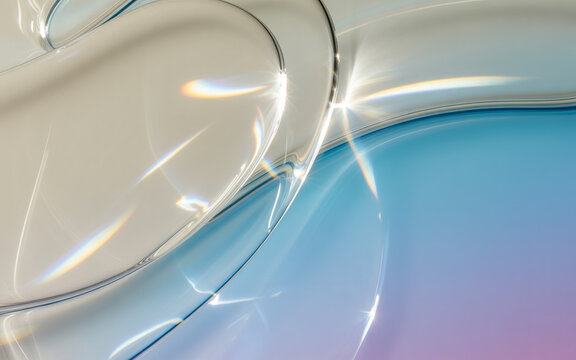 Soft glass bubble curves in blue pastel abstract background