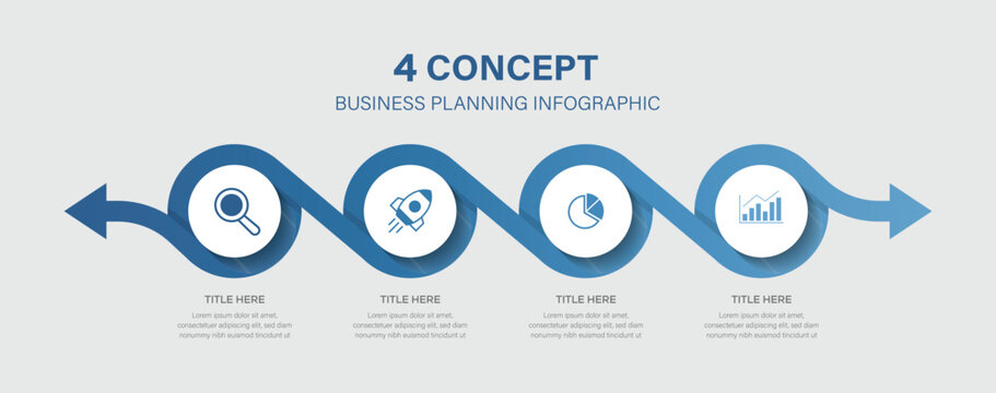 Business process arrow Infographic and success flowchart for 4 step element. Template for graph, diagram, presentations.	