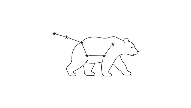 Ursa Major constellation vector icon illustration with editable stroke, hand-drawn minimalist Big Dipper star cluster silhouette for science and celestial astronomy graphic design projects work.