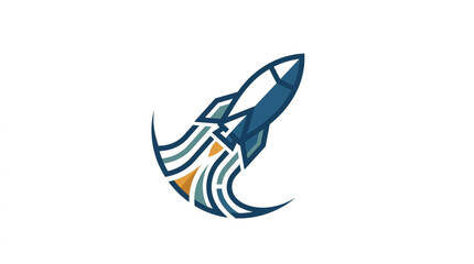 Stylized Rocket Ship Launching Upwards Abstract Design. © kan