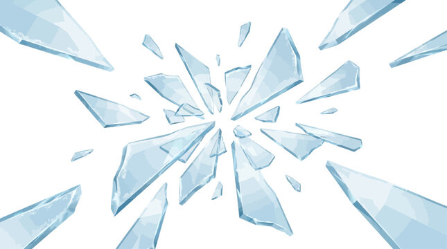 Broken glass 3D vector shatter explosion fragments, sharp ice splinters on white background. Danger flying crystal piece, destroy windshield smithereens concept. Broken glass realistic clipart 