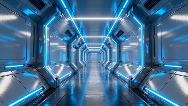 blue glass corridor