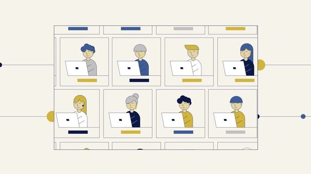 2D Animated Virtual Video Conference Grid Meeting Online Webinar Concept Motion Graphics Loop for Corporate Explainer Videos Remote Work Projects