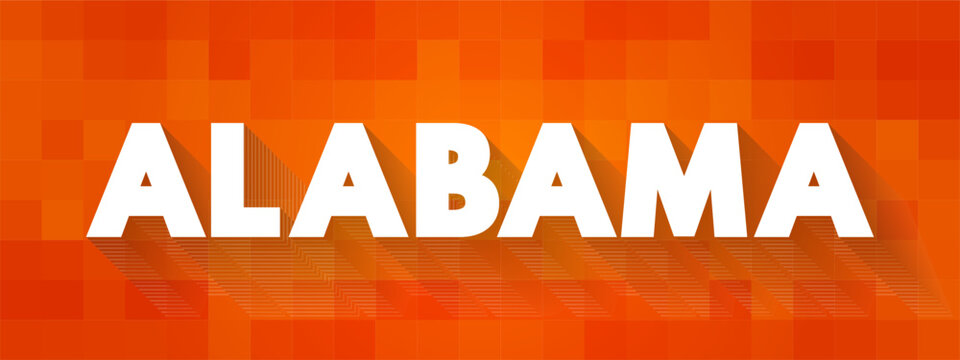 ALABAMA text written in a modern and clean style. This conceptual visual represents the U.S. state, geographical location, American history, regional culture, local travel, and tourism destinations.