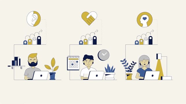 Animated Office Workers Handling Tasks Productivity Dashboard 2D Motion Graphics Loop for Project Management Softwares and Explainer Videos Ads