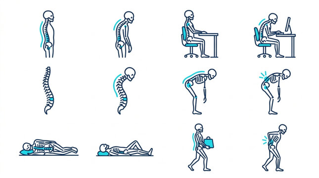 Human Skeleton Posture and Spine Health Illustrations.