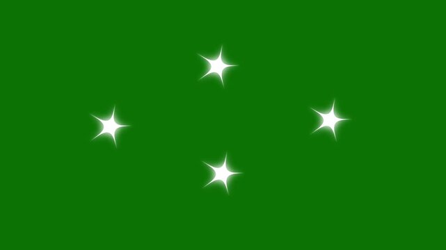 Twinkling stars animation with white cartoon sparkle, glitter dust trails, flat vector doodle light effects, seamless transparent green screen background, 4k motion loop