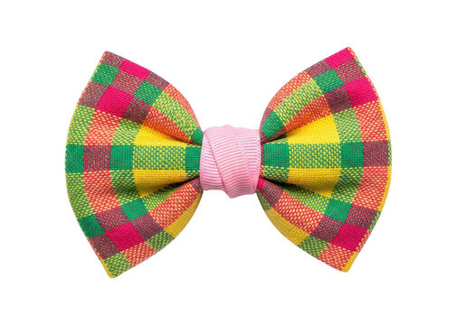 Colorful plaid bowtie with a pink center knot for formal fashion and party accessories