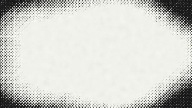 Halftone film vignette flickering border with distressed dots for retro video overlay