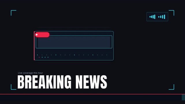 Premium Breaking News Broadcast Screen with Live Badge Ticker Strip and Signal HUD Animation 4k