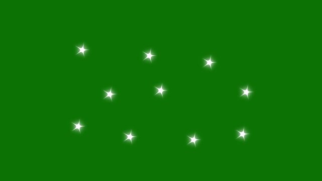 Glitter sparkle dust and twinkle star animation, white cartoon blinking stars, glowing light trails, flat vector doodle style, transparent green screen overlay 4k