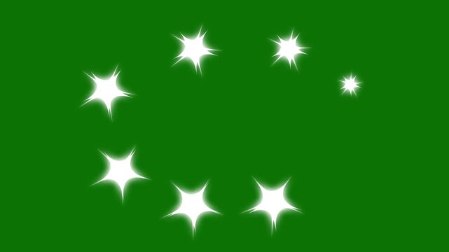 Glitter dust sparkle animation, white cartoon twinkling stars, flat vector doodle glow trails, green screen transparent background, seamless festive 4k motion