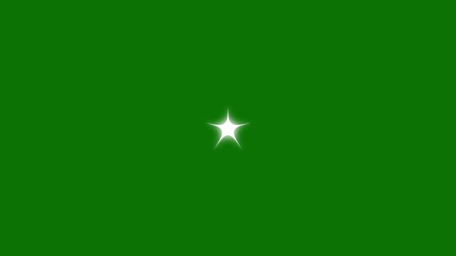 Sparkling stars shine animation, white cartoon twinkling star motion graphics, flat vector glitter effects, glowing doodle light burst on green screen background 4k