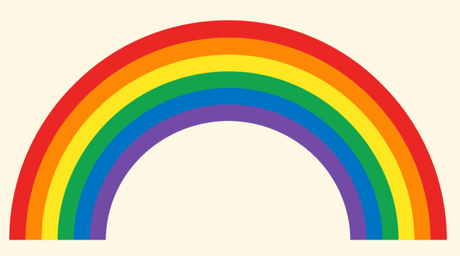 Bright rainbow arc vector illustration with smooth gradient bands of red, orange, yellow, green, blue, and violet on pale cream background, cheerful pride symbol for kids decor art