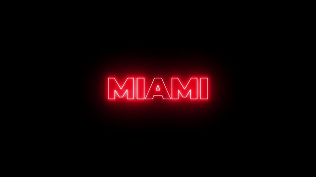 Animated glowing flickering neon inscription miami. neon miami text animation.4k motion graphics video animation
