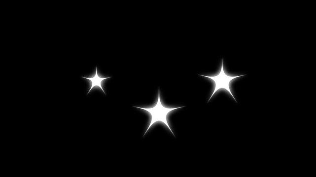 Sparkling white cartoon stars animation, glitter dust shine, flat vector twinkle doodle effects, black screen background, seamless 4k motion graphics