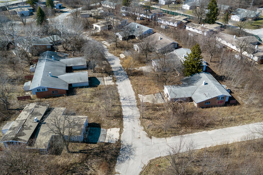 Abandoned Neighborhood with Dilapidated Homes