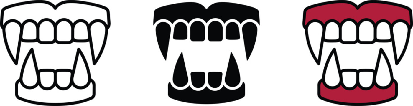Set of vampire teeth icons, sharp fangs for halloween design, vector illustration