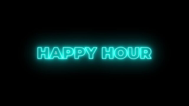 Animated glowing flickering neon inscription happy hour. Happy hour neon sign.4k motion graphics video animation