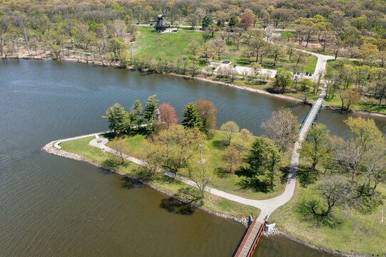 Fox River and Windmill with Island Aerial