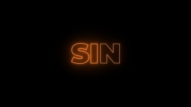 flickering neon sin text animated on black background. neon sin text animation. 4k motion graphics video animation
