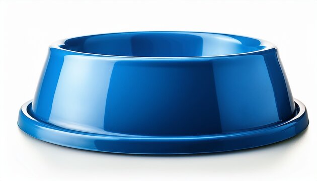 empty blue pet bowl for food or water isolated on cutout white background