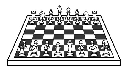 Creative Black and White Chess Board Showcasing Mid Game Strategy with Pieces in Tactical Positions © SARIF