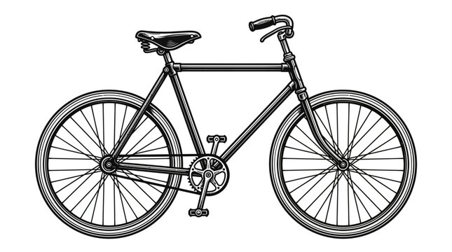 Creative Black and White Line Drawing of a Classic Fixed Gear Track Bicycle with Drop Handlebar