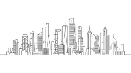 Fototapeta premium Continuous line drawing of modern city skyline on white.