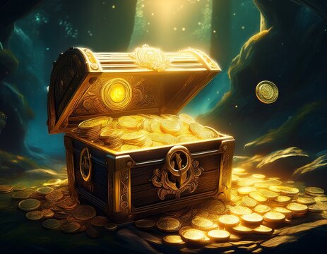 gold coin in treasure chest