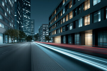 Fototapeta premium City street at night with lights and buildings