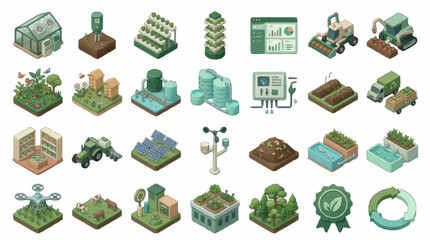 Isometric Agriculture and Farming Technology Icons Set. © Krucuk