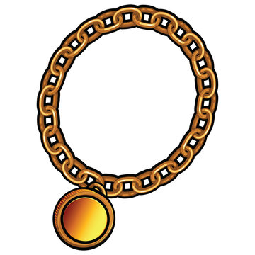 Gold hip hop chain with blank medallion pendant rapper necklace vector