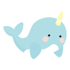 Cute swimming narwhal unicorn of the sea nursery whale character vector © Lily Angel Studio