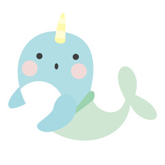 Cute narwhal unicorn of the sea funny shocked face nursery animal vector © Lily Angel Studio