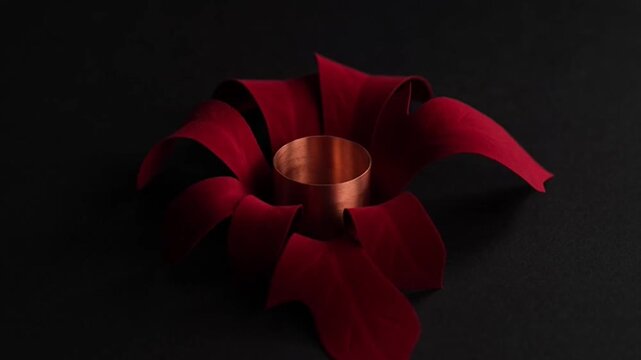 Red metal flower decorative object closeup.