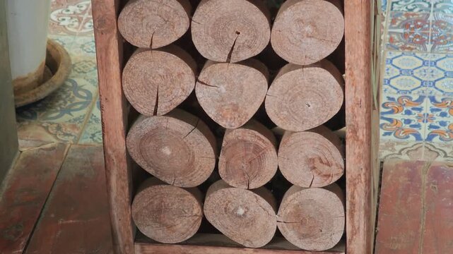 Teak log cross-section surface ม , Teak wood
