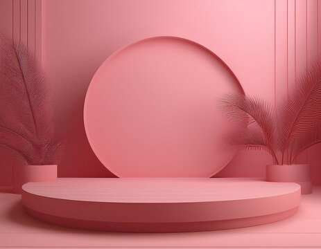 product display mockup pink pastel background circle platform minimalist studio presentation scene