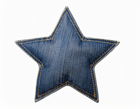denim star patch made from blue jean fabric with stitching isolated object on a white background