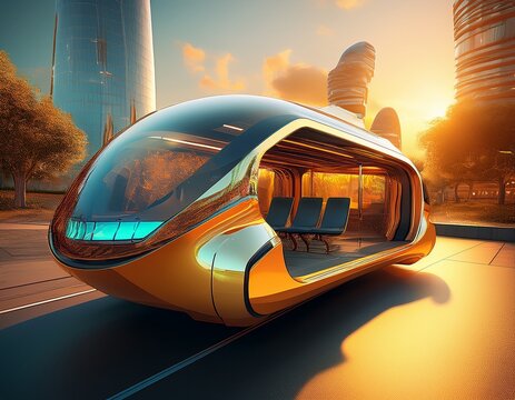 autonomously driving transportation peopemover pod vehicle for future public travel