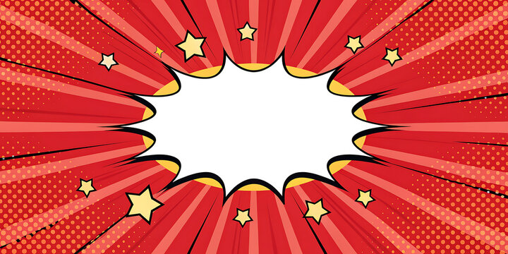 Retro comic book style burst bubble with star accents, halftone