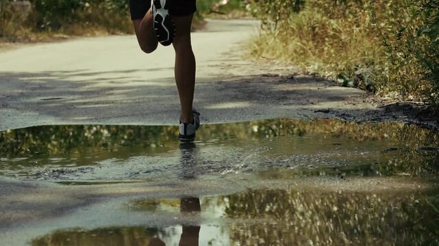 Runner Legs Jogging On Asphalt Road. Athlete Training. Outdoors Running Workout