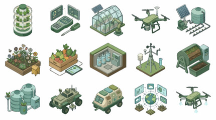 Isometric illustration of modern agriculture and technology. © Dono