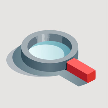 Isometric search tool icon with red handle.