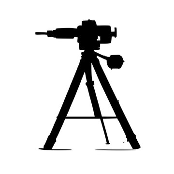 Surveyor&rsquo;s total station geometric icon set with tripod on white background featuring civil engineering, surveying equipment, and measurement tools with clean lines and consistent stroke width