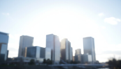 Fototapeta premium 明るい白色の空を背景にした都会のビルのシルエット 都心のビル街のイメージ画像