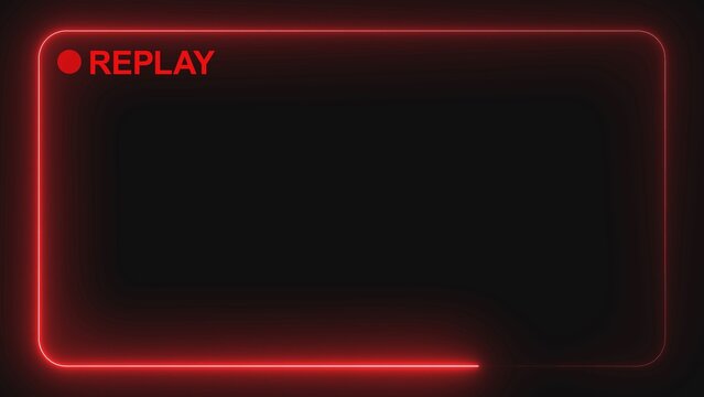 A red neon replay button on a black background with a transparent background
