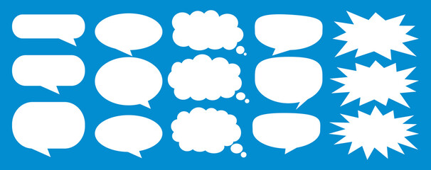 Fototapeta premium A set of chat box designs for comments on social media or comics. Vector designs of speech bubbles, text boxes, and conversation chat columns in comics. 