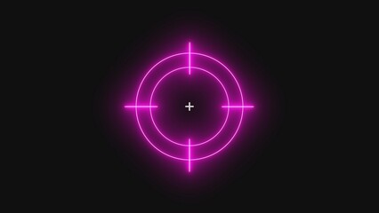 Bright neon pink glowing crosshair target symbol for gaming and interface design on black background © Sahanaz stock 