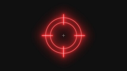 Glowing red crosshair target scope icon for aiming and shooting games isolated on dark background © Sahanaz stock 